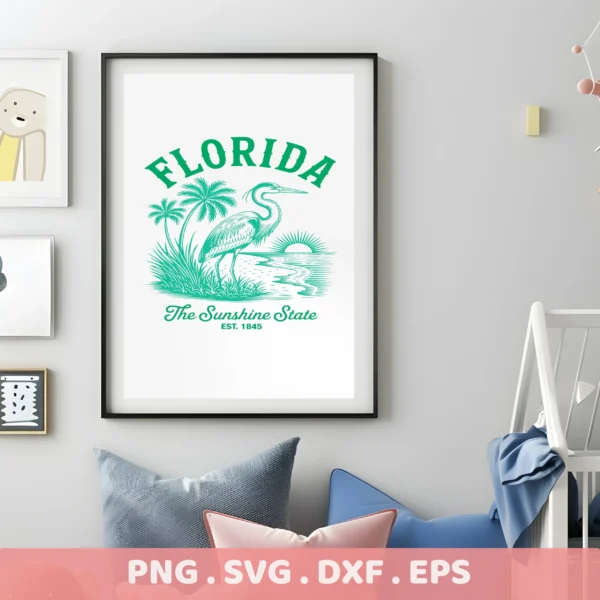 Florida heron vinyl decal for Cricut, retro travel design for cutting machines.