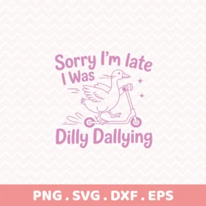 Dilly Dallying" goose on scooter SVG for Cricut vinyl decal.