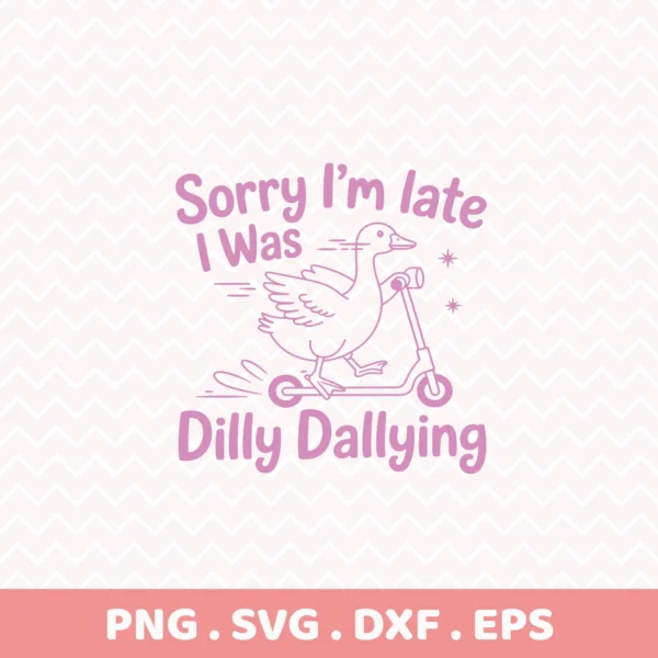 Dilly Dallying" goose on scooter SVG for Cricut vinyl decal.