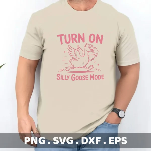 Silly Goose Mode" quote as a Banana Goose Cricut file for a t-shirt screen print.