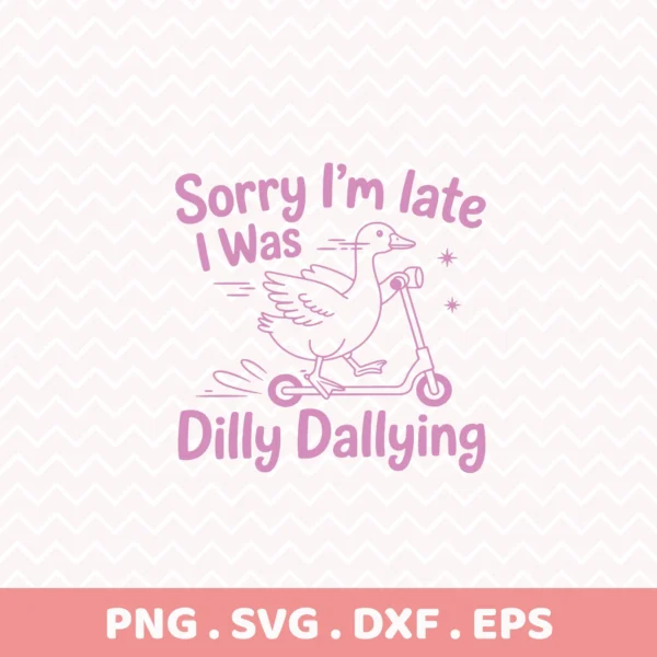 Dilly Dallying Cricut file of a duck on a scooter for vinyl cutting.