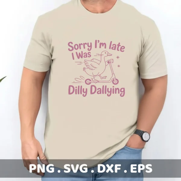 Dilly Dallying" Cricut file for a funny procrastination quote screen print design.