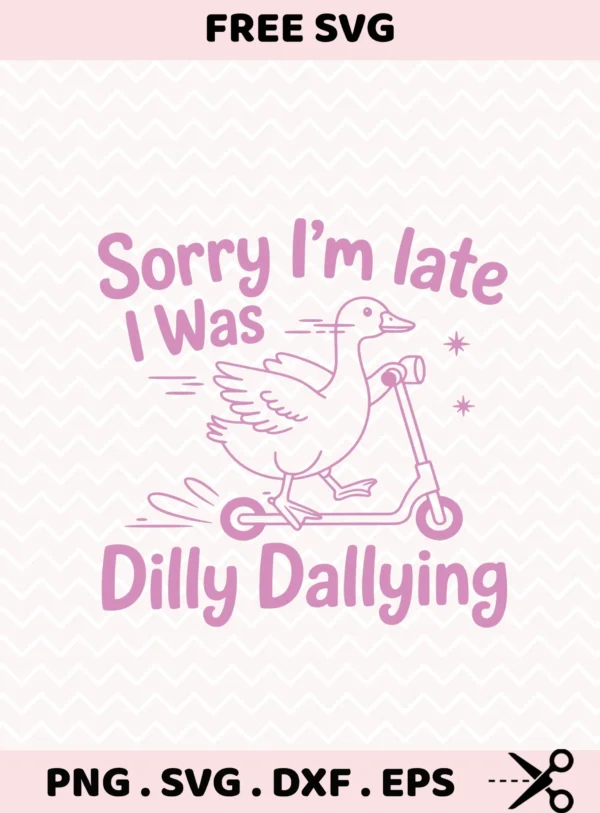 Dilly Dallying Cricut file: Funny duck on scooter SVG for vinyl decal or laser cut wood sign.