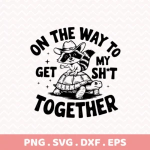 Funny raccoon tortoise SVG design for cutting and screen printing.