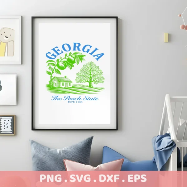 Georgia Peach Cricut Design for vinyl cutting, shown as a vintage travel decal for car windows.