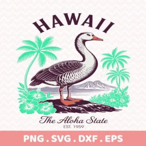 Hawaii Nene Goose Cricut file for vinyl cutting, a retro Aloha State t-shirt design with palm trees and hibiscus flowers.