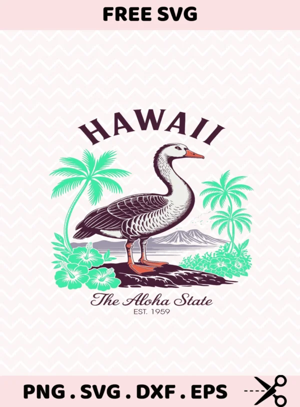 Hawaii Nene Goose Cricut file for vinyl cutting, featuring palm trees, hibiscus, and volcano art for Aloha State t-shirt design.