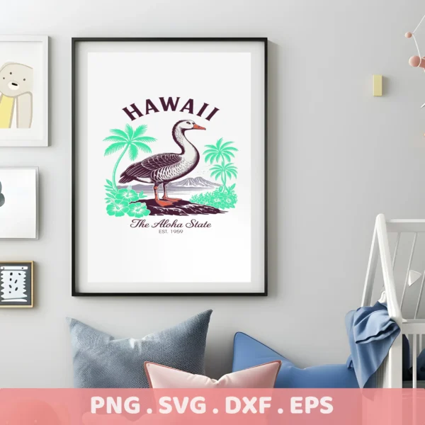 Hawaii Nene Goose Cricut file for vinyl cutting, shown as a retro Aloha State decal for tropical island decor.