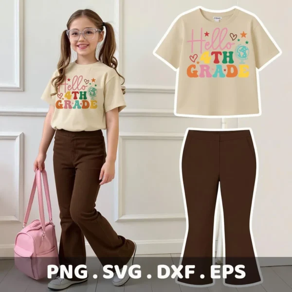 Hello Fourth Grade Cricut" design for a back to school t-shirt iron-on.