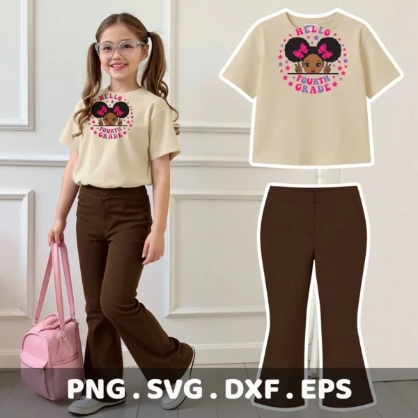 Fourth Grade Cricut Design for a Black girl's back to school t-shirt cutting file.