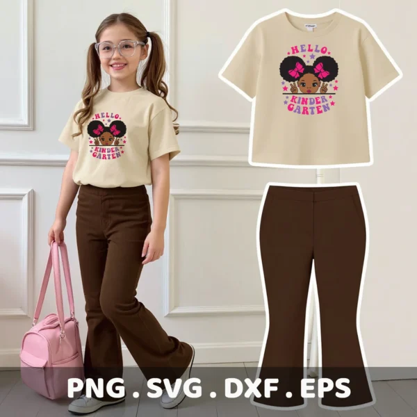 Kindergarten Girl Cricut Design for vinyl cutting a back-to-school t-shirt.