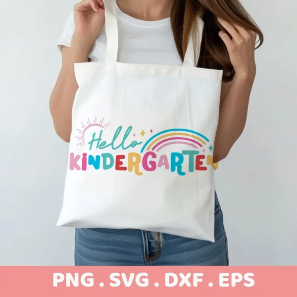 Hello Kindergarten" quote as a Cricut cut file for a back to school tote bag.