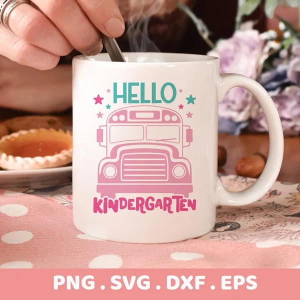 Kindergarten Bus Cricut Design for a teacher gift mug decal.