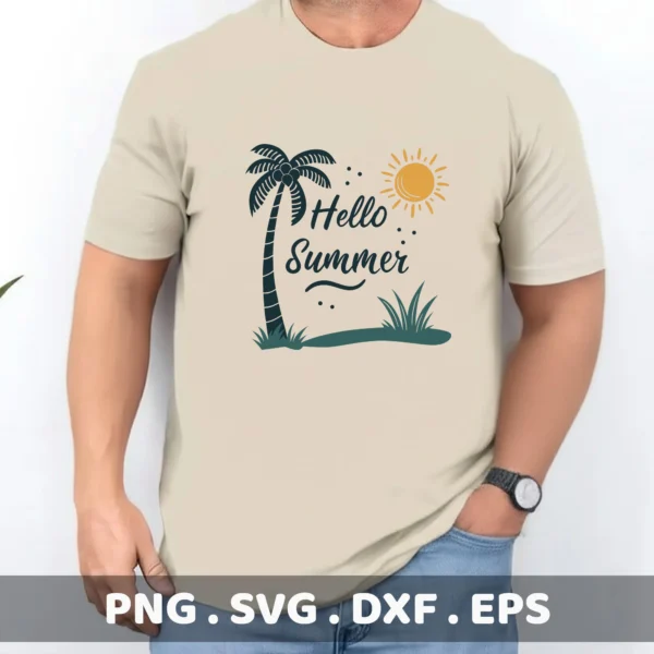 Hello Summer SVG Bundle: Cricut, Silhouette, and laser cutting files. Summer SVG design for screen printing stencils.