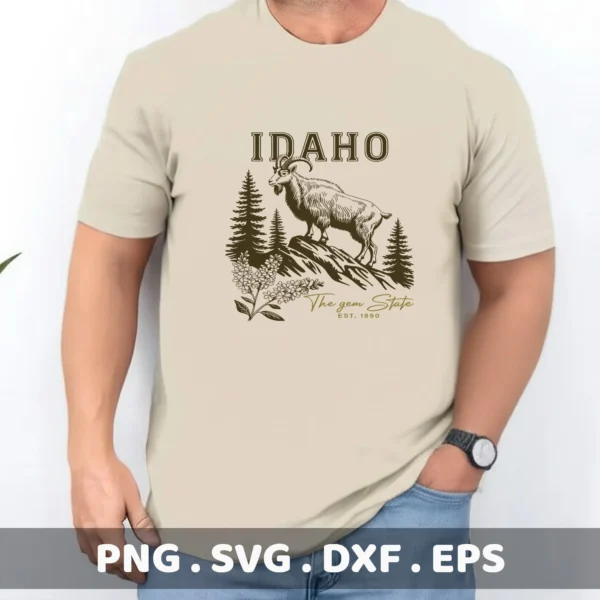 Idaho Mountain Goat SVG design for apparel screen printing; Gem State pride.