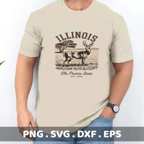 Illinois Deer Cricut file for a t-shirt screen print design; Prairie State home decor vinyl decal.