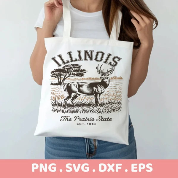 Illinois deer Cricut file for a tote bag serigraphy stencil design.