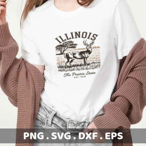 Illinois deer Cricut file for a vintage-style screen print design on apparel.