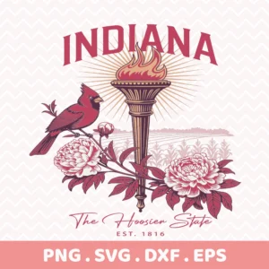 Indiana Torch Cricut craft SVG for a Hoosier state t-shirt screen print design with peony and cardinal bird for laser cutting.