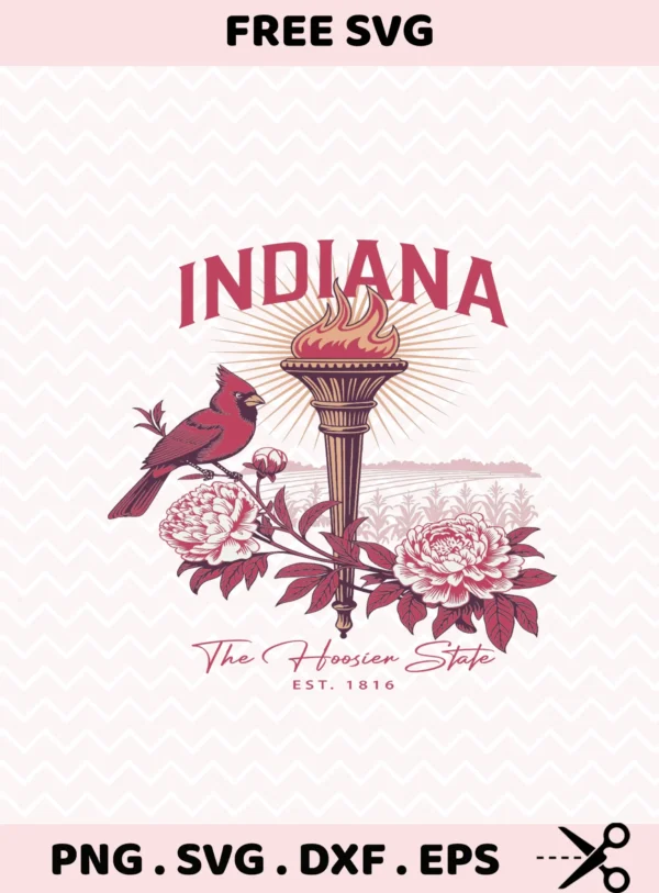 Indiana Torch Cricut Craft: Hoosier State cardinal bird & peony SVG for laser cut wood art.