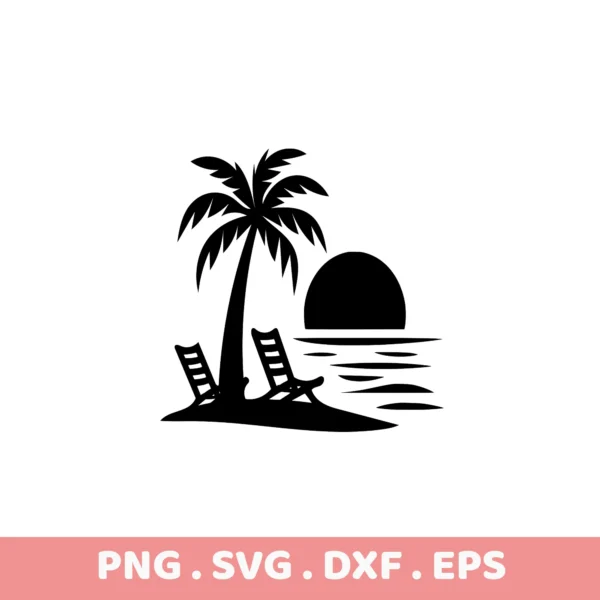 Tropical Sunset SVG, DXF, EPS files for Cricut, Silhouette, and laser cutting. Perfect for screen printing stencils.
