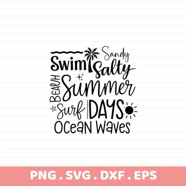 Summer SVG, DXF, EPS files for Cricut, Silhouette, and laser cutting. Beach themed stencil design.