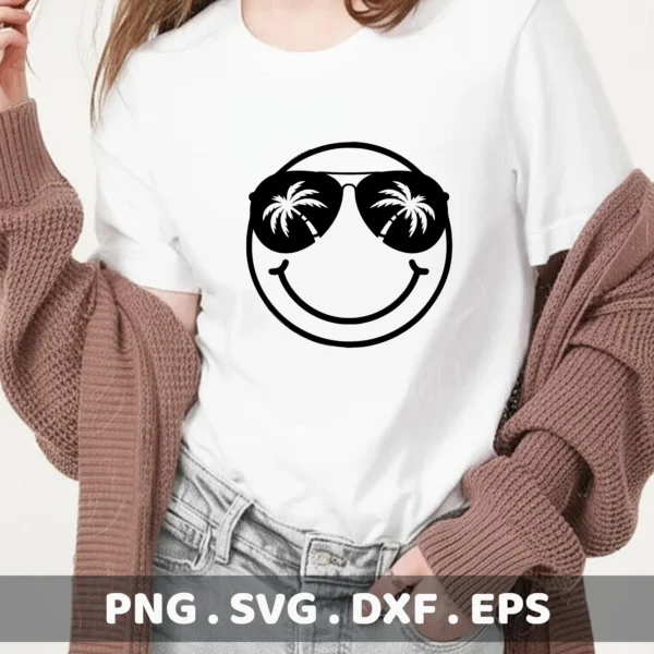 Smiley face sunglasses SVG, DXF files for Cricut, Silhouette, laser cutting & screen printing stencils.
