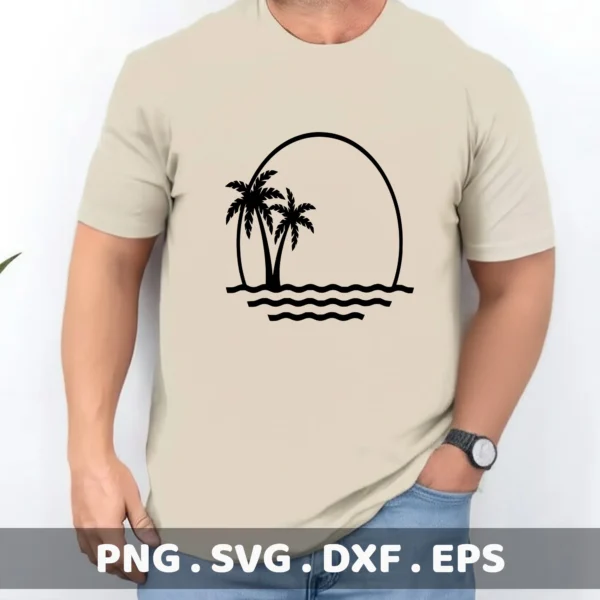 Palm Tree Sunset SVG, DXF, Cricut, Silhouette, Laser Cutter Stencil Design.