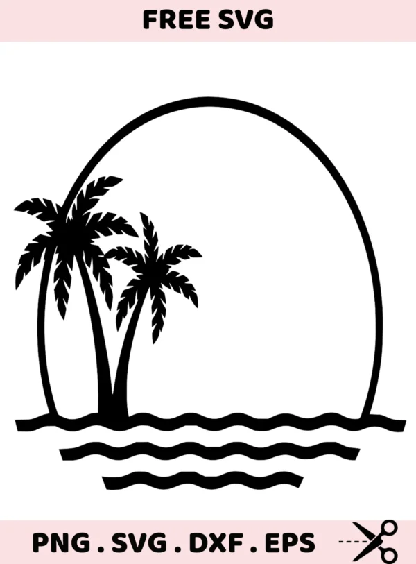 Palm Tree SVG, DXF, Cricut, Silhouette, Laser Cutting Files. Black background.