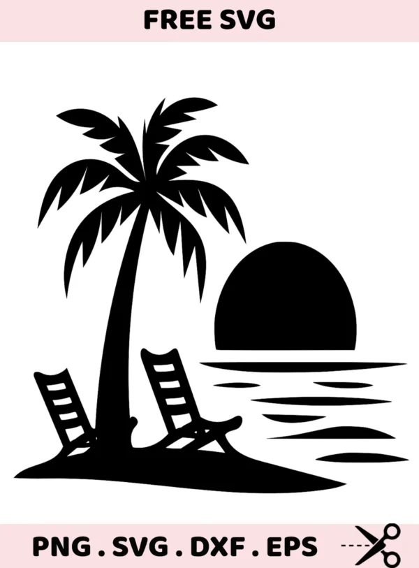 Tropical Beach SVG, DXF, EPS for Cricut, Silhouette, Laser cutting & screen printing.