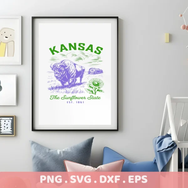 Retro Kansas Bison Cricut Design for vinyl decal, laser cut wood sign, or serigraphy stencil.