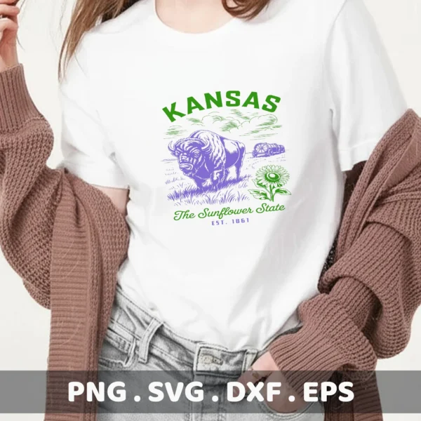 Kansas Bison Cricut design for a retro t-shirt screen print stencil.
