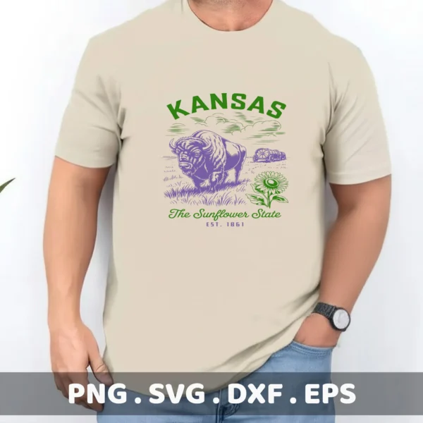 Retro Kansas Bison Cricut design for a t-shirt screen print stencil.