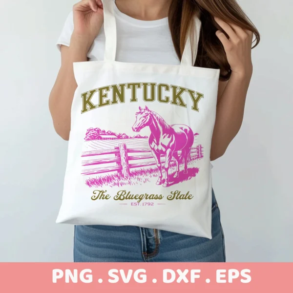 Kentucky Horse Cricut file for a tote bag vinyl decal. Bluegrass State serigraphy stencil design.