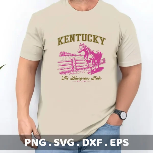 Kentucky Horse Cricut file for vinyl decal, shown as a screen print design on a t-shirt.