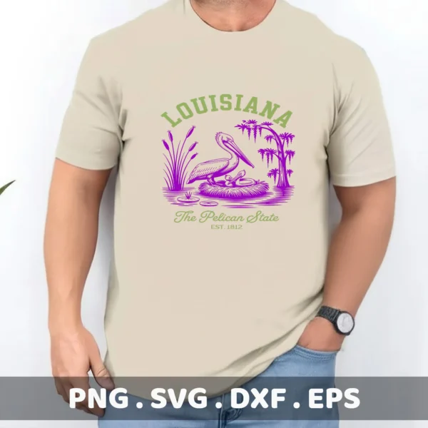 Louisiana Pelican Cricut File for vinyl decal on a t-shirt. State bird SVG for crafters.