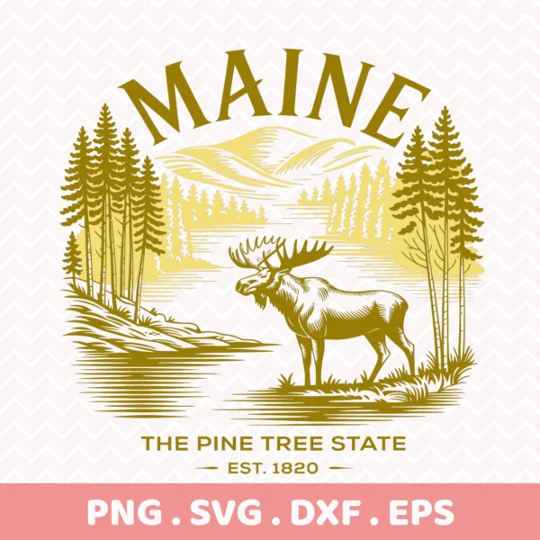 Maine Moose Cricut Design for vinyl cutting, laser engraving, or serigraphy stencil.