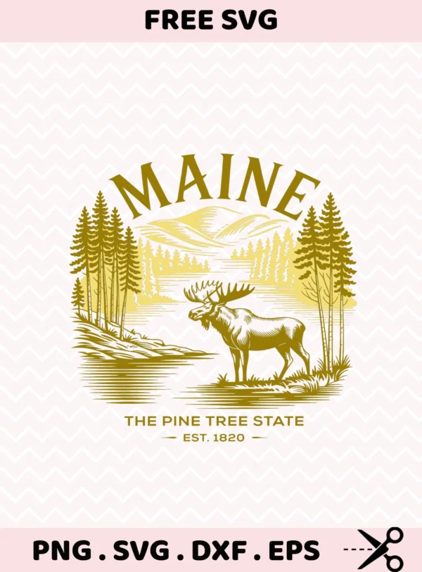 Maine Moose Cricut Design for vinyl decal cutting; Pine Tree State engraved wood sign stencil.