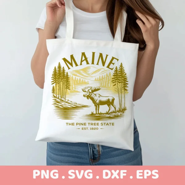 Maine Moose Cricut design for a vinyl decal or serigraphy stencil on a tote bag.