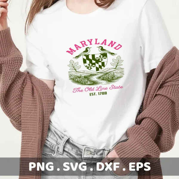 Maryland Pride Cricut File: State coat of arms screen print design on a t-shirt for apparel.
