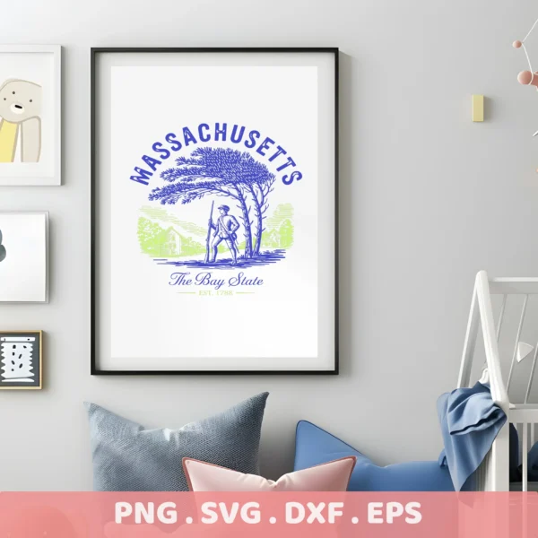 Massachusetts Vinyl Decal File: State Seal SVG for Cricut, colonial soldier design for laser cutting & screen printing.