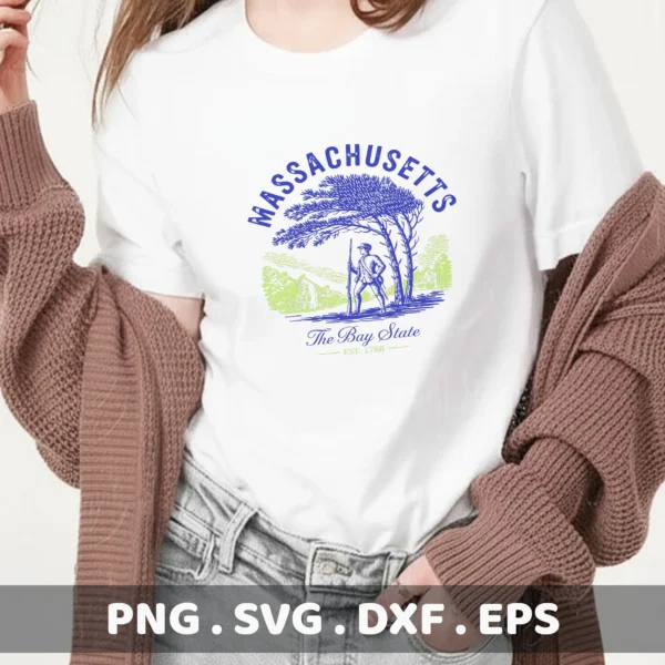 Massachusetts Vinyl Decal File for a Cricut t-shirt design featuring the state seal and colonial soldier.