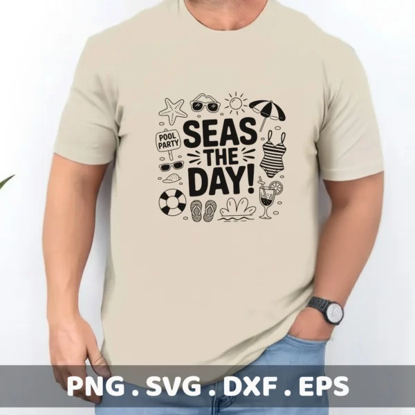 Seas the Day" beach quote as a Mermaid Vinyl Decal File for a Cricut t-shirt design.