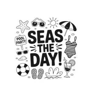 Seas the Day" beach SVG shown as a Mermaid Vinyl Decal File for Cricut cutting machines.