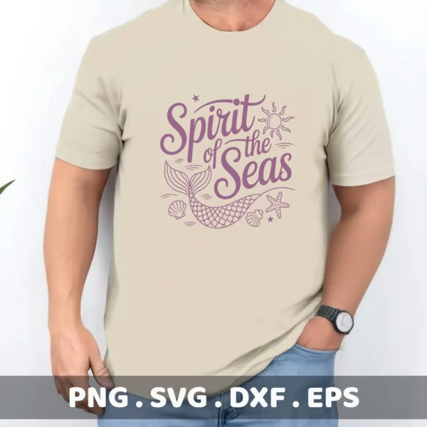 Spirit of the Seas" mermaid vinyl decal file as a serigraphy stencil for a summer t-shirt.