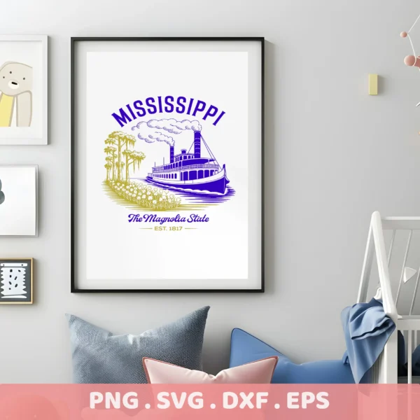 Mississippi Riverboat Cricut file for a Magnolia State wood sign stencil.