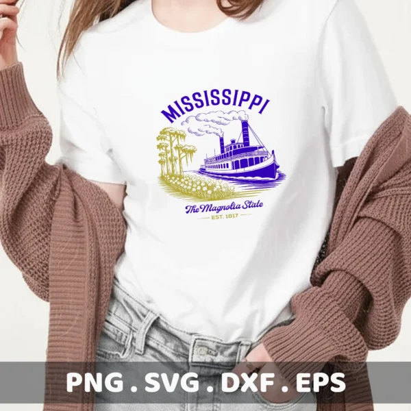 Mississippi Riverboat Cricut file for a vintage travel decal or serigraphy stencil.