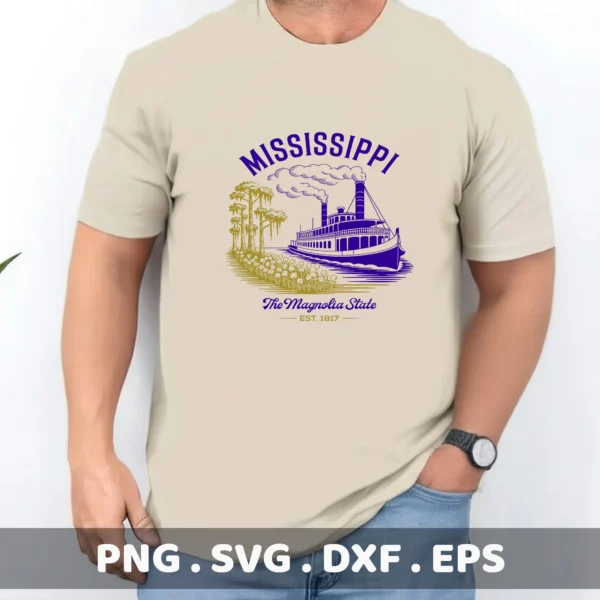 Mississippi Riverboat Cricut file for a vintage steamboat screen print design on apparel.