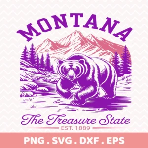 Montana Bear Cricut Design for a serigraphy stencil or vinyl decal. Treasure State grizzly silhouette for apparel.