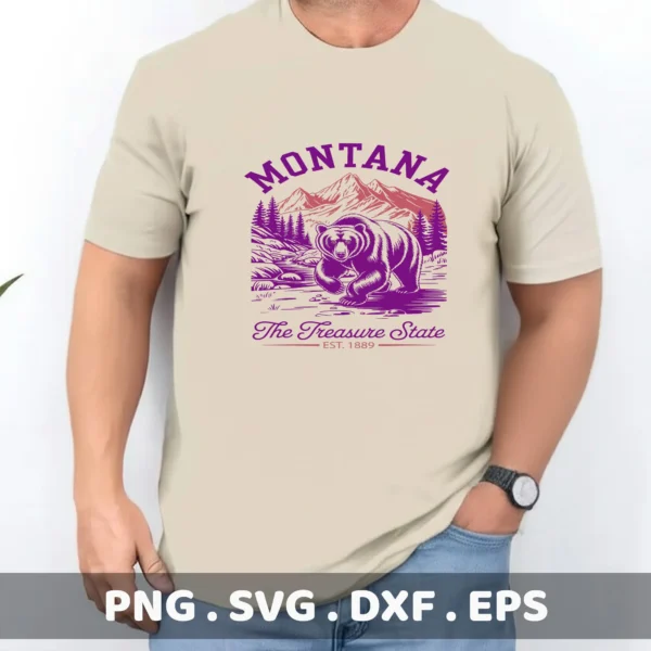 Montana Bear Cricut design for a t-shirt screen print stencil. Treasure State grizzly SVG for apparel.